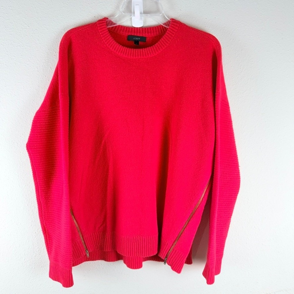 J.Crew Wool Side Zip Sweater L Red Crewneck Knit Preppy Minimalist Cozy
